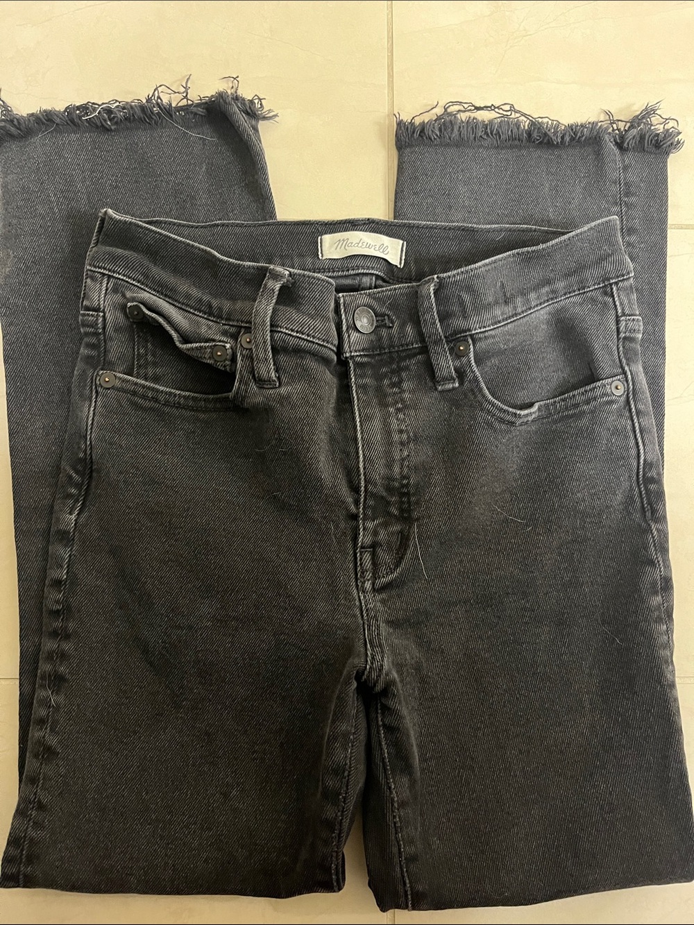 Madewell Women's Cali Demi-Boot Washed Black Jeans with Frayed Hem
